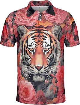 メンズウェア CheckYourHead Tiger-Woodland Polo White Amazon.com: Bengal Tiger Polo Shirts for Men - Tiger Face